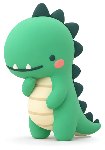 Hound, Takehound's dinosaur, thinking with a hand on its chin