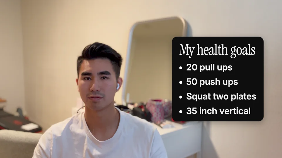 The same talk with a list, "My health goals", beside the speaker in the Black and white look