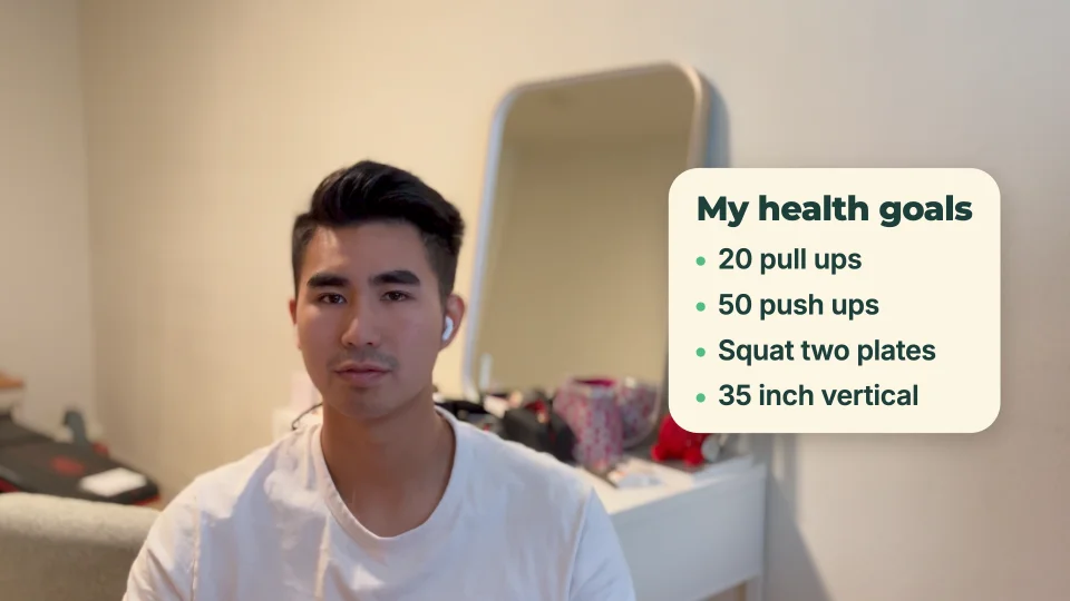 The same talk with a list, "My health goals", beside the speaker in the Friendly green look