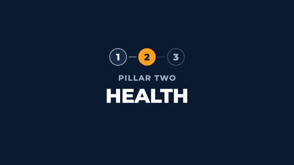 A chapter card, "Pillar two: Health", in the Navy business look