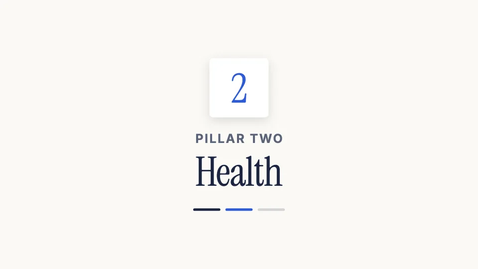 A chapter card, "Pillar two: Health", in the Notebook look