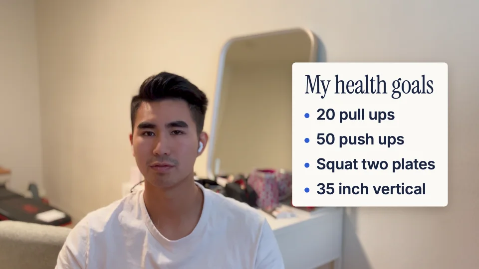 The same talk with a list, "My health goals", beside the speaker in the Notebook look